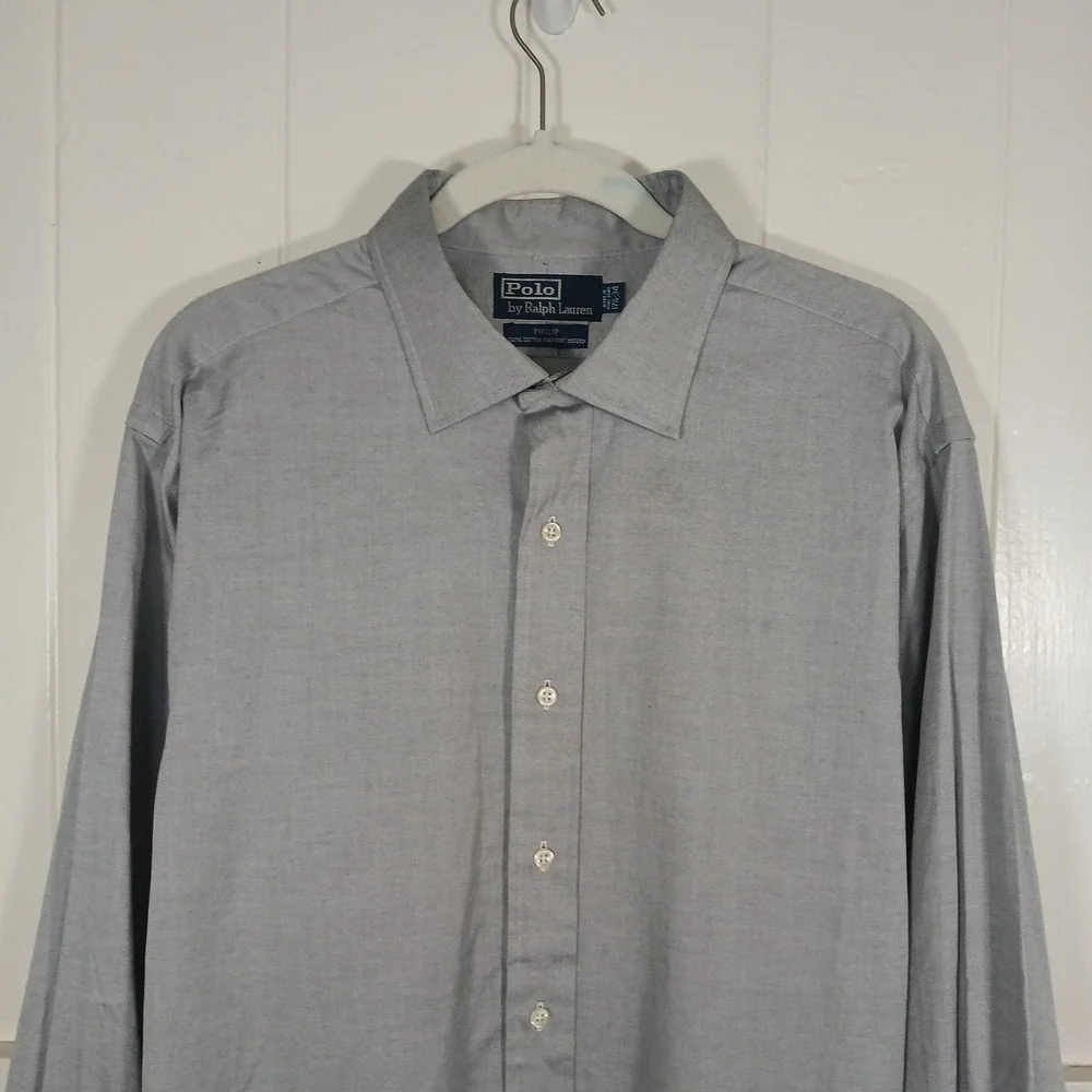 Polo Ralph Lauren Philip Pinpoint Oxford Dress Shirt Mens 17.5 34‎ Grey Cotton
